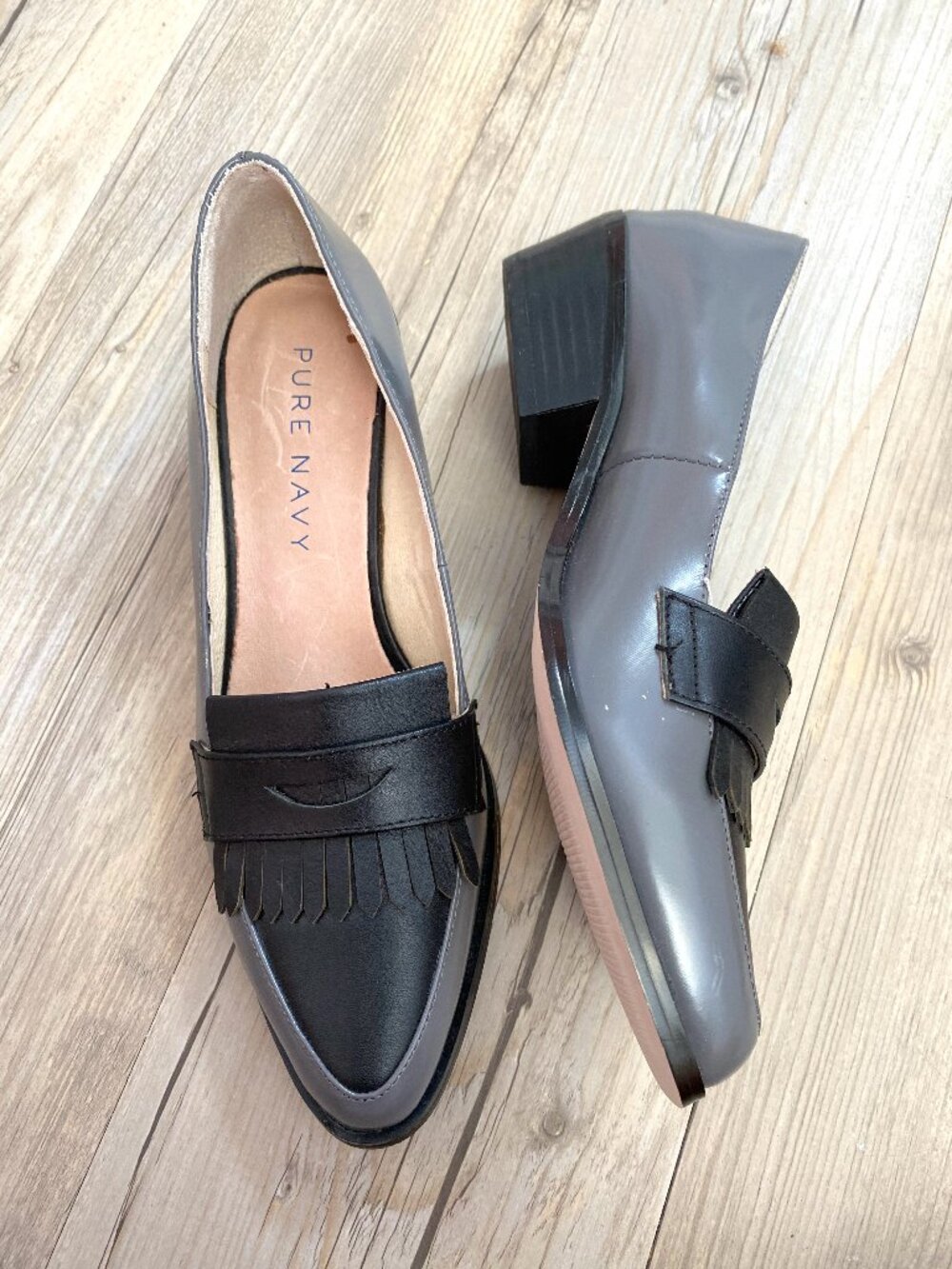 Pure Navy Grey and Black Loafer Heels Size 6.5